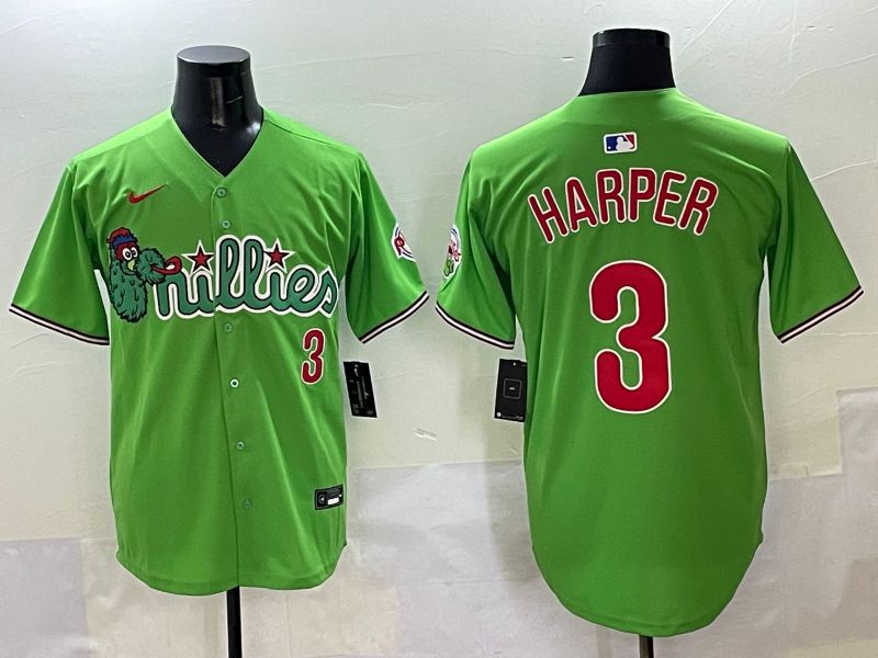 Men Philadelphia Phillies #3 Harper Green Sixth generation Joint Name Nike 2025 MLB Jersey style 1